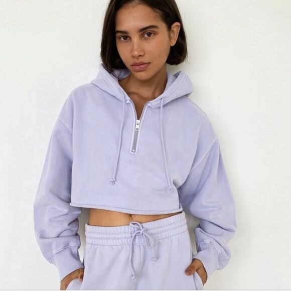 Aritzia tna cozy fleece cropped hoodie purple lavender - Picture 1 of 4